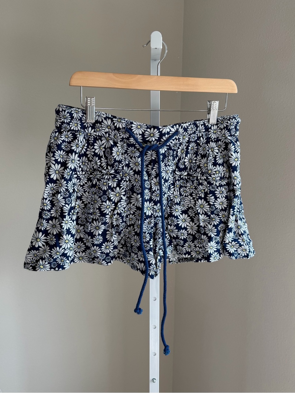 Free People Navy Daisy High-Waist Drawstring Shorts